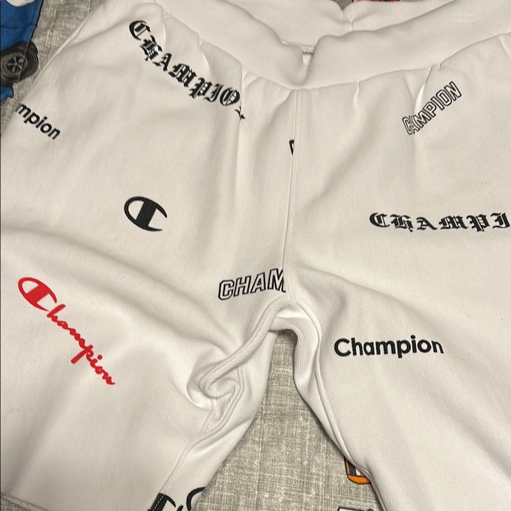 Champion White Logo Print Athletic Shorts